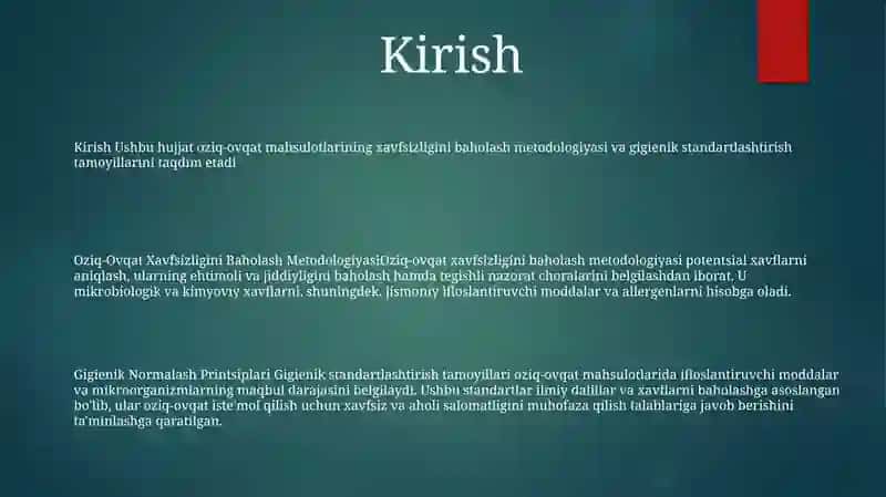 Оziq-Оvqаt Хаvfsizligini Bаhоlаsh Metodologiyasi Vа Gigienik Normalash Printsiplari 2