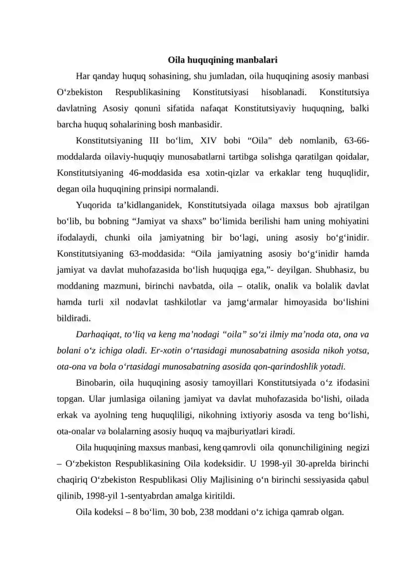 OILA HUQUQINING MANBALARI 2