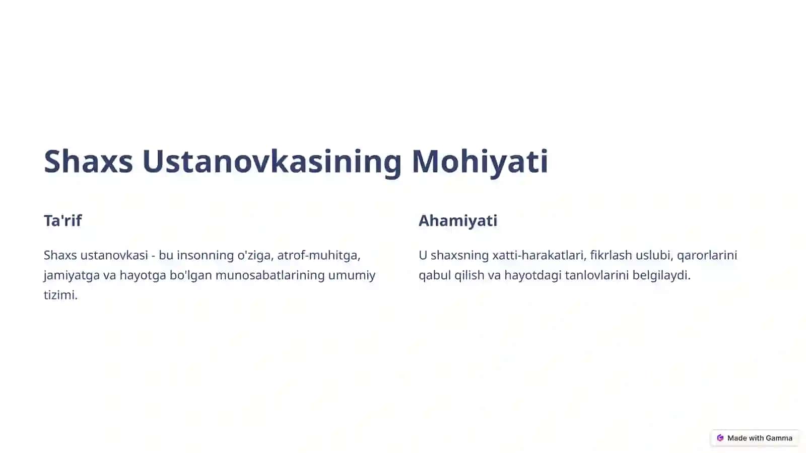 Shaxs Ustanovkasi: E'tiqod va Dunyoqarash 2
