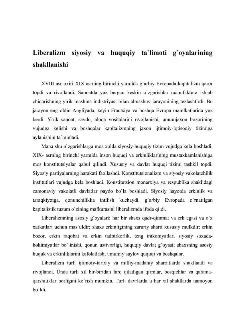 Liberalizm siyosiy va huquqiy g`oyalarining shakllanishi va rivojlanishi 2