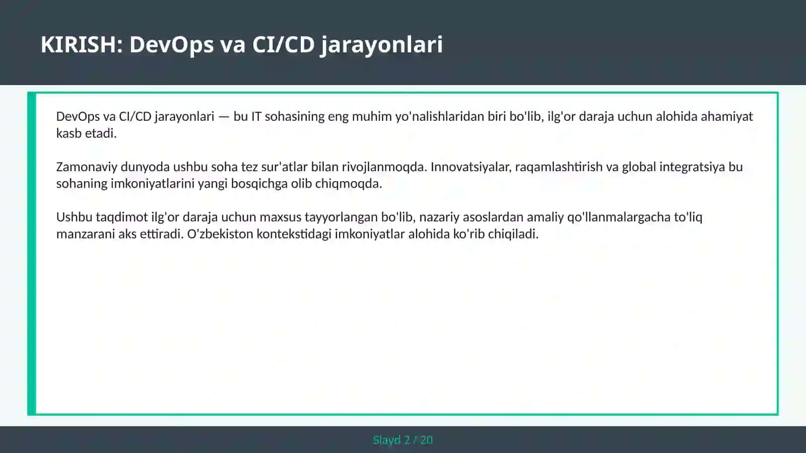 DEVOPS VA CI/CD JARAYONLARI 2