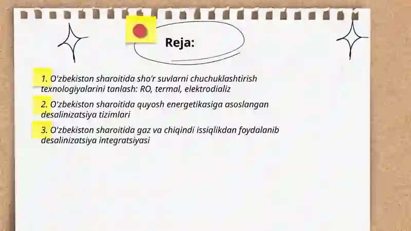 Sho'r suvlarni chuchuklashtirish g'oyasi 2