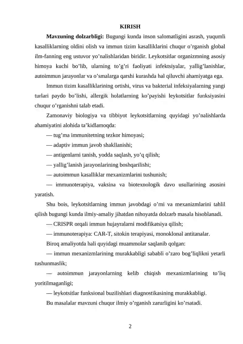 Leykotsitlarning immun javobdagi roli 2