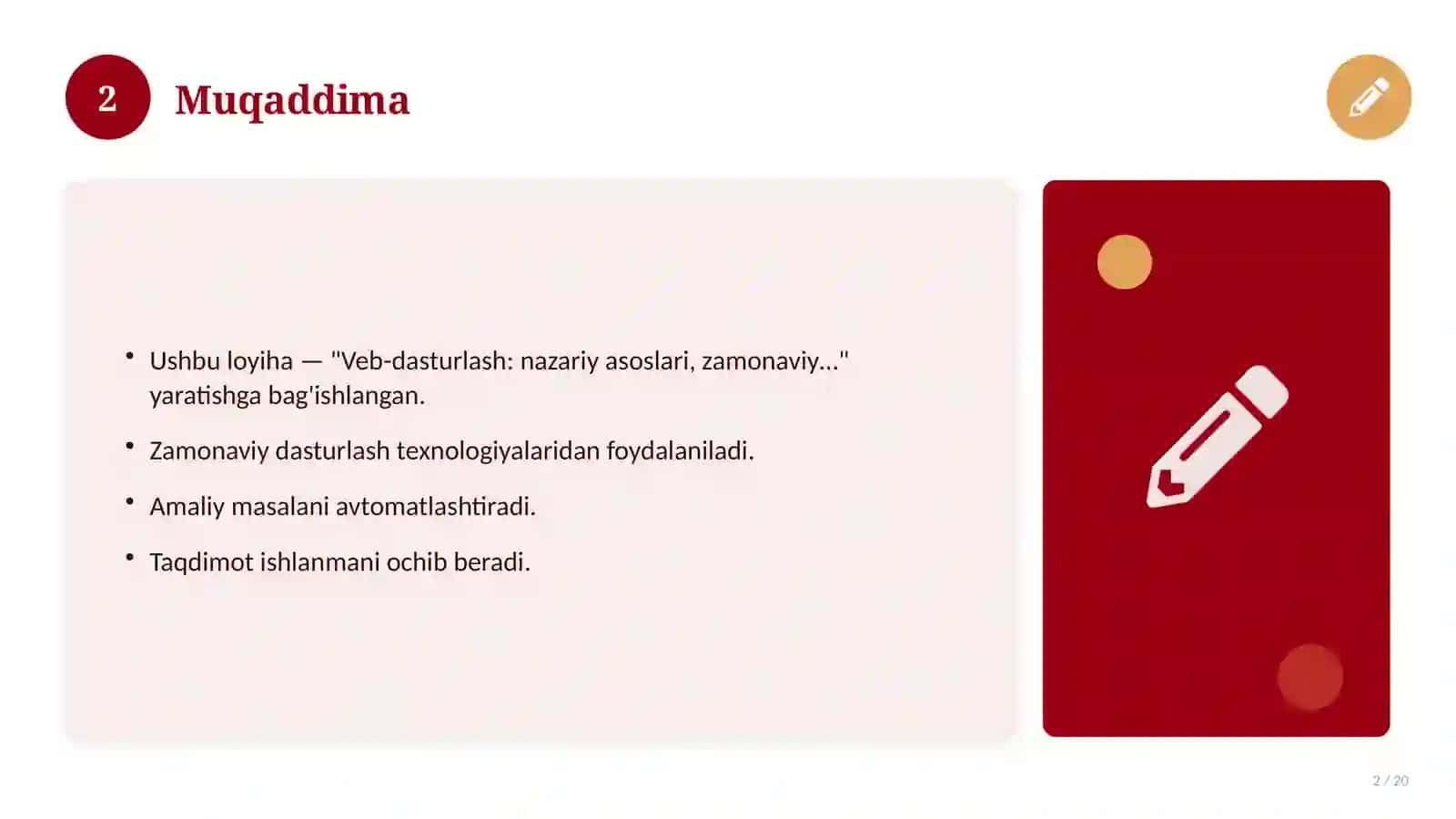Veb-dasturlash: nazariy asoslari, zamonaviy yondashuvda (Kurs ishi) 2