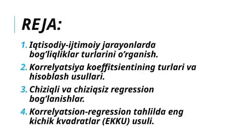 Korrelyatsion va regression tahlil usullari 2