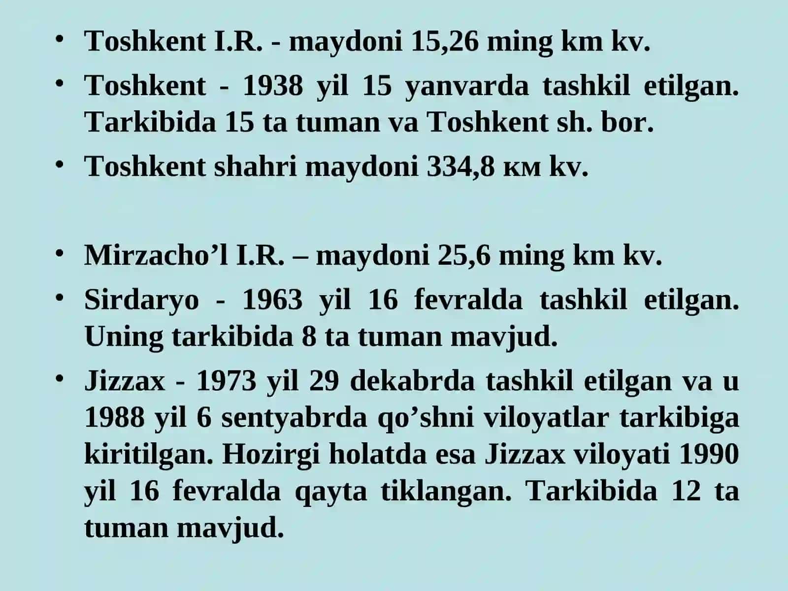 8-mavzu. Toshkent va Mirzacho’l mintaqasi 2