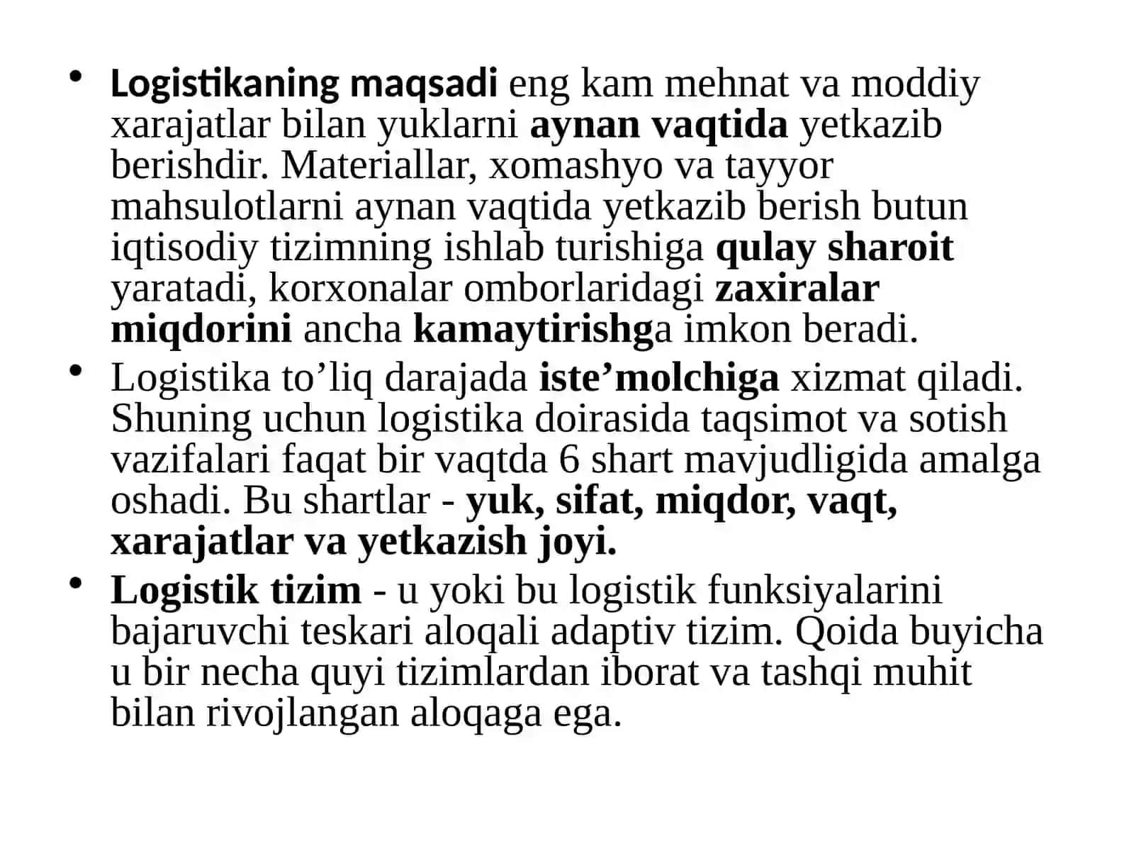 Ma'ruza. Logistik tizimlar 2