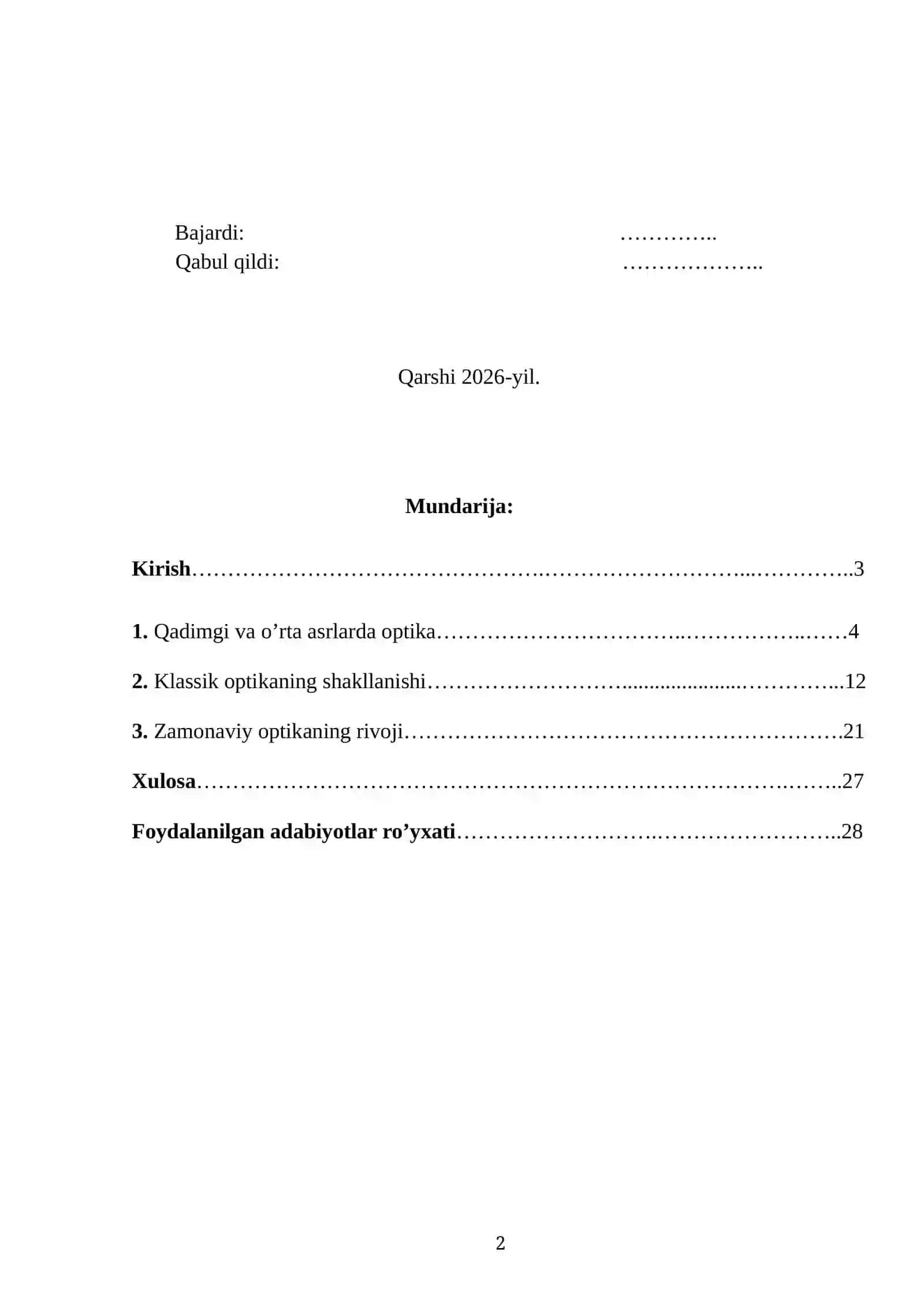 Optikaning rivojlanish tarixi mavzusida tayyor kurs ish 2