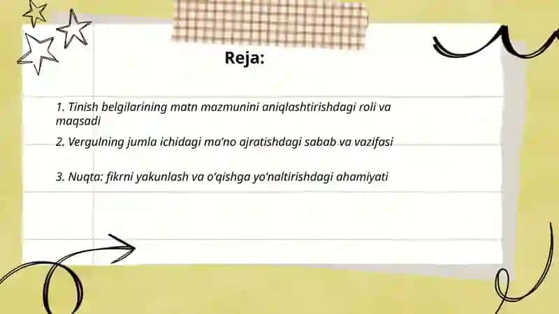 Tinish belgilarining matnida oʻrinli qoʻllanilishi sabablari va maqsadi haqida izohlovchi mulohazalar yozish 2
