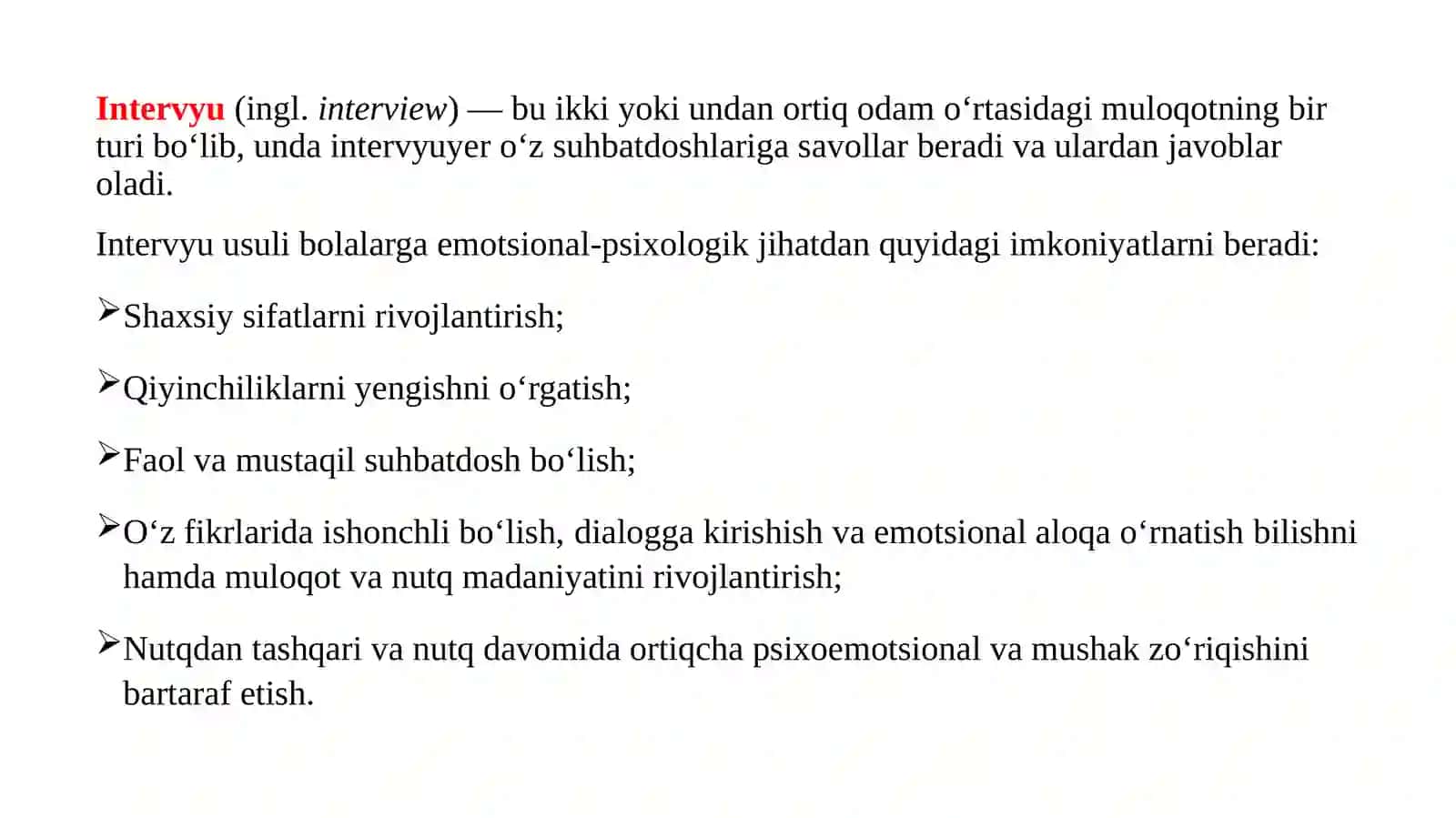 BOLALAR BILAN INTERVYUOʻTKAZISH 2