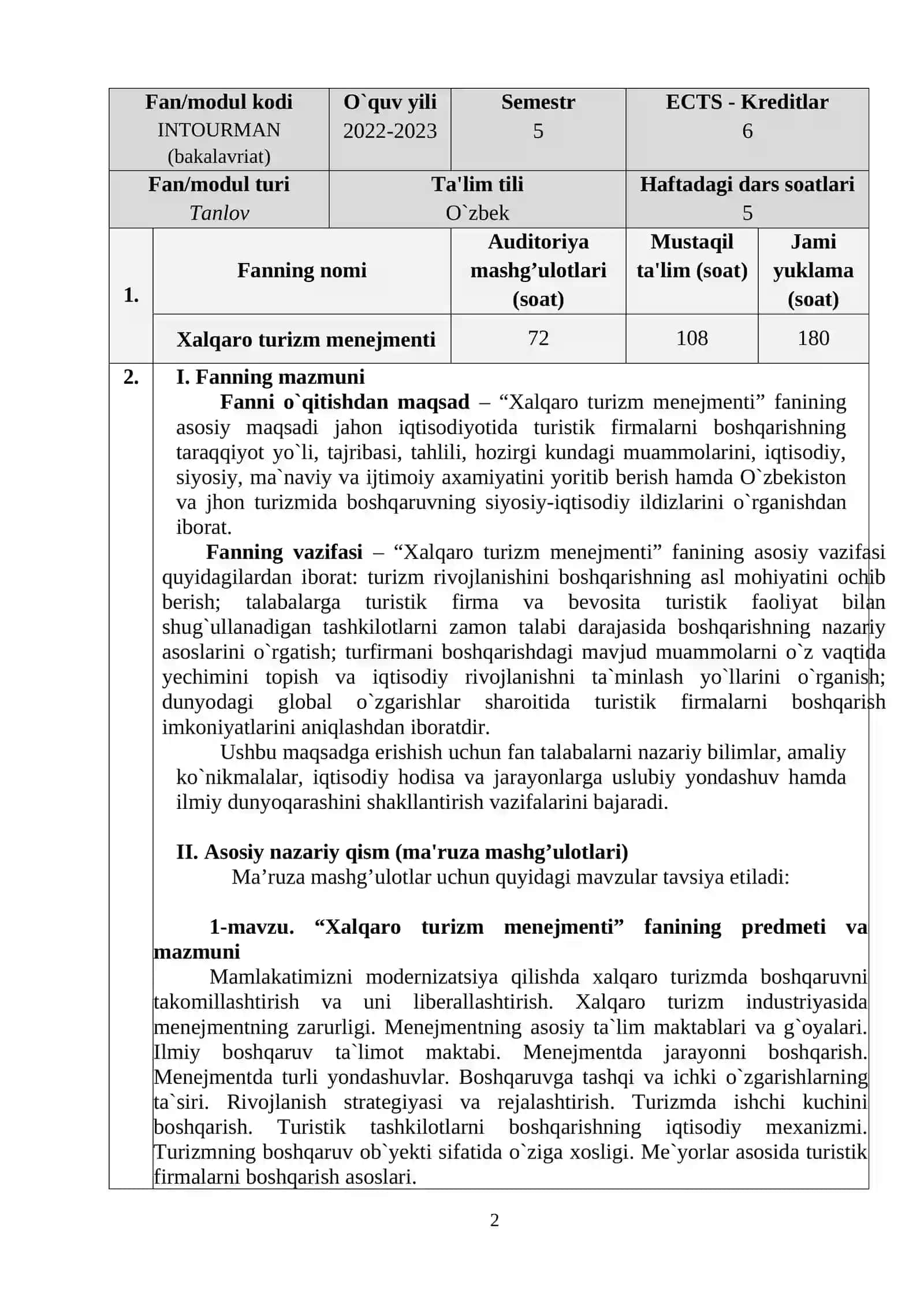 Xalqaro Turizm Menejmenti 2