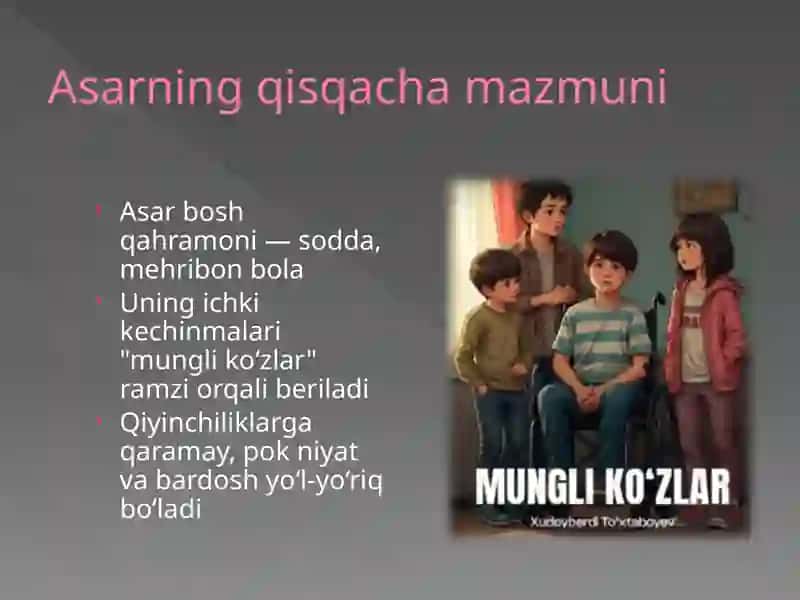 Mungli ko'zlar asari taqdimoti 2