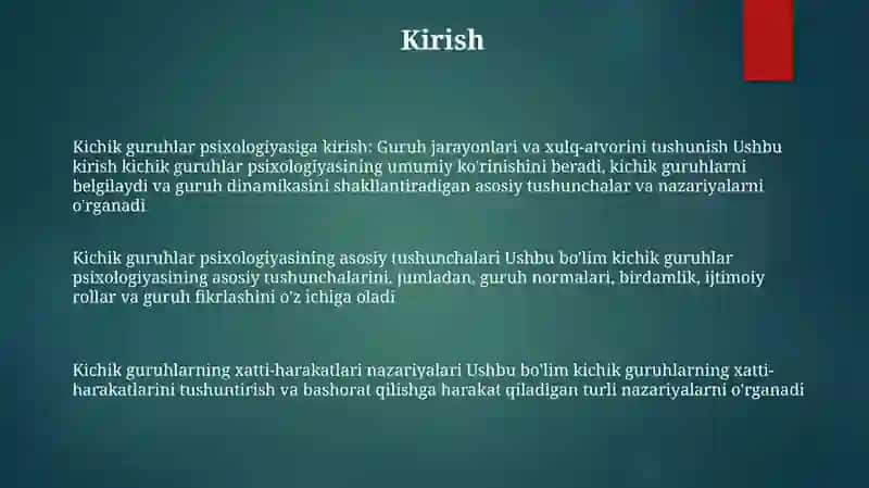 Kichik Guruhlar Psixologiyasi 2