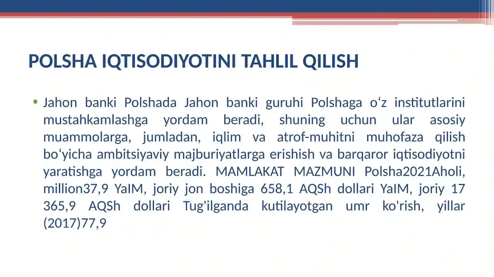 POLSHA IQTISODIYOTINITAHLIL QILISH 2