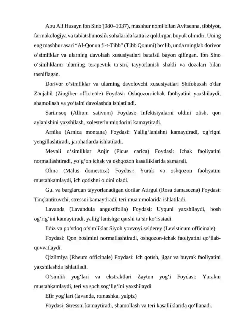 IBN SINONING DORIVOR O'SIMLIKLARI VA ULARNING DAVOLOVCHI XUSUSIYATLARI. 2