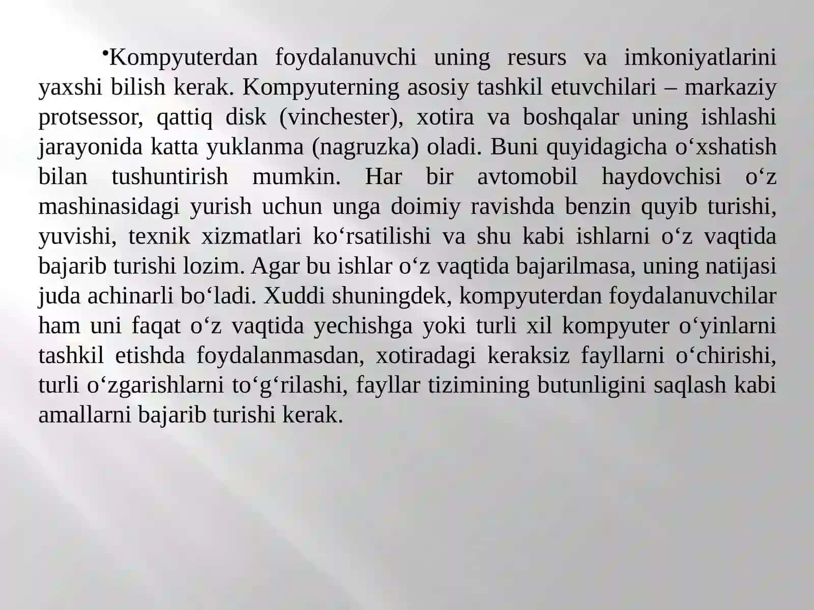 Kompyuter foydalanuvchiga qulay muhitni tashkil etish 2