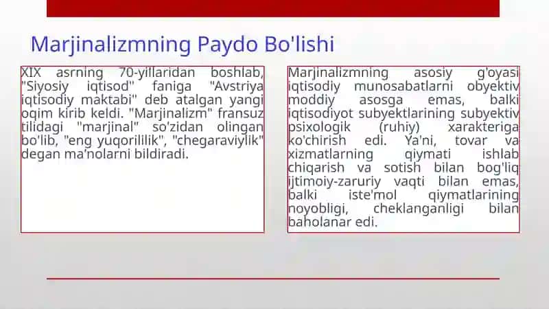 MARJINALIZM TA’LIMOTI VA NEOKLASSIK IQTISODIY MAKTABLAR 2
