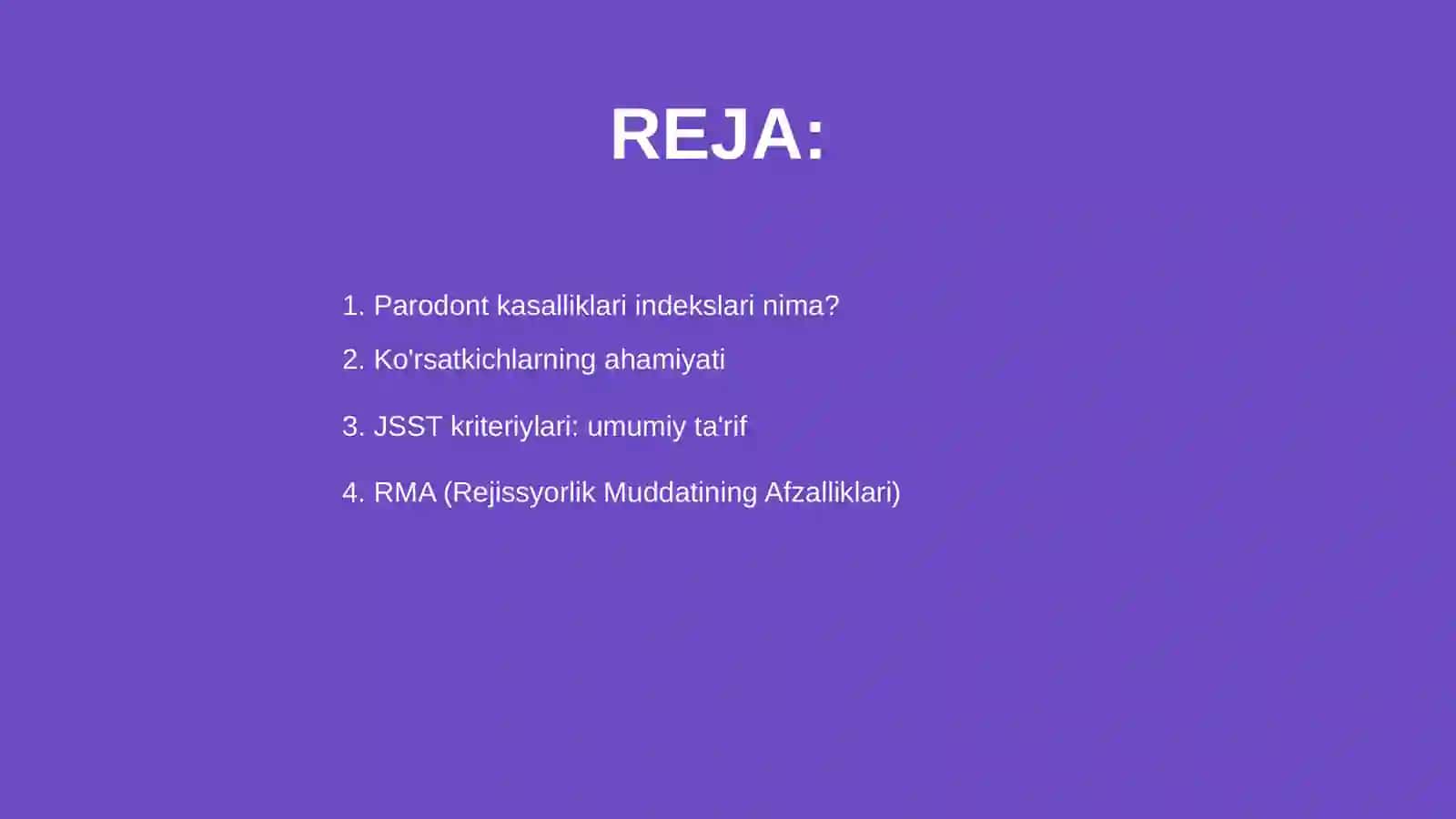 Parodont kasalliklari indekslari (ko'rsatkichlari). JSST kriteriylari (RMA, KPI) 2
