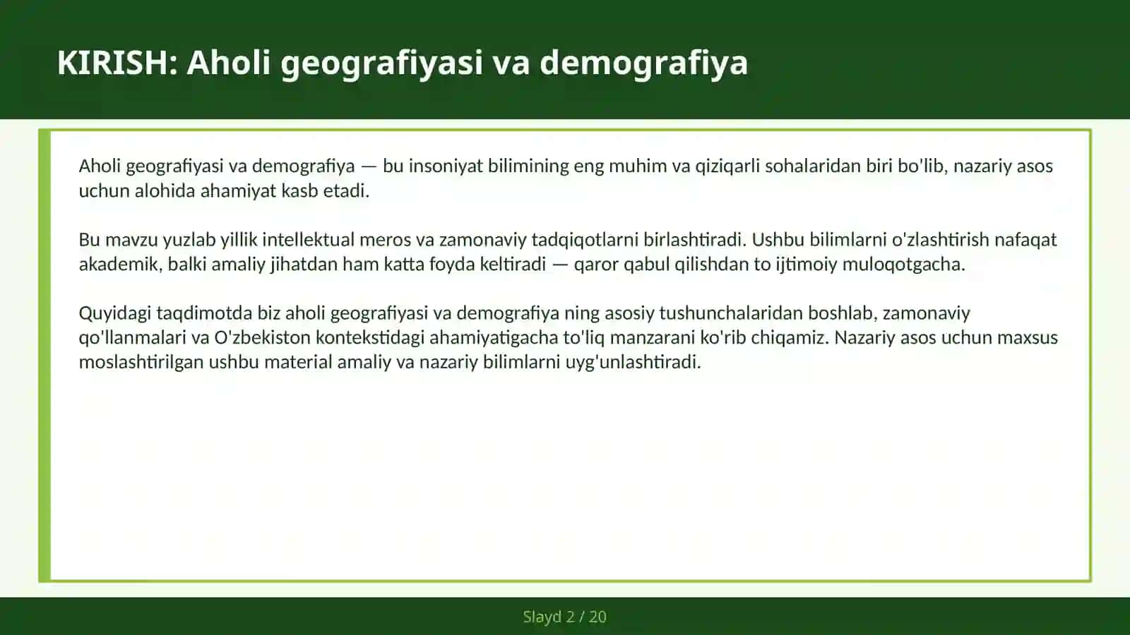 AHOLI GEOGRAFIYASI VA DEMOGRAFIYA 2
