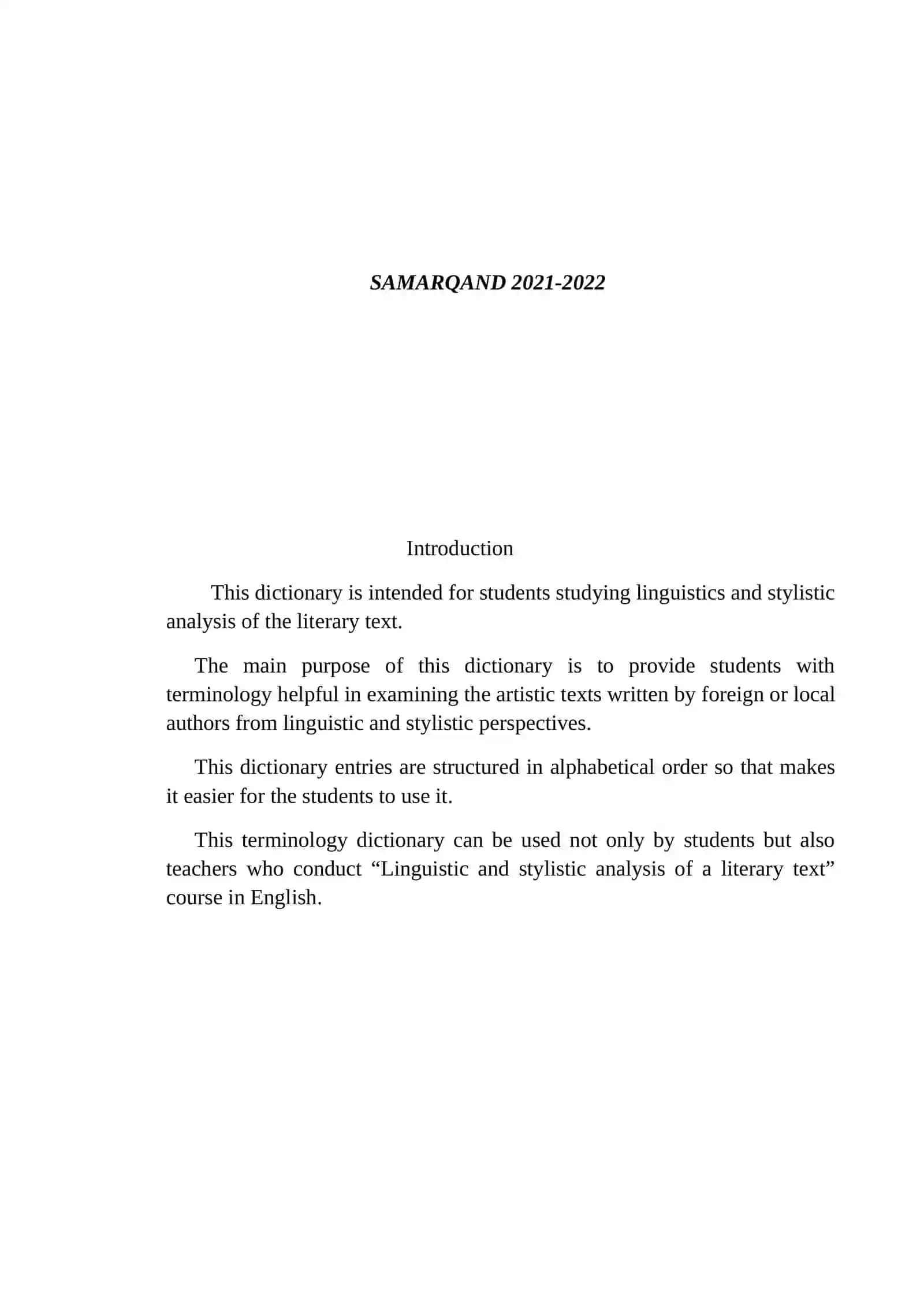 LINGUISTIC AND STYLISTIC ANALYSIS OF LITERARY TEXT TERMINOLOGY GUIDEBOOK 2