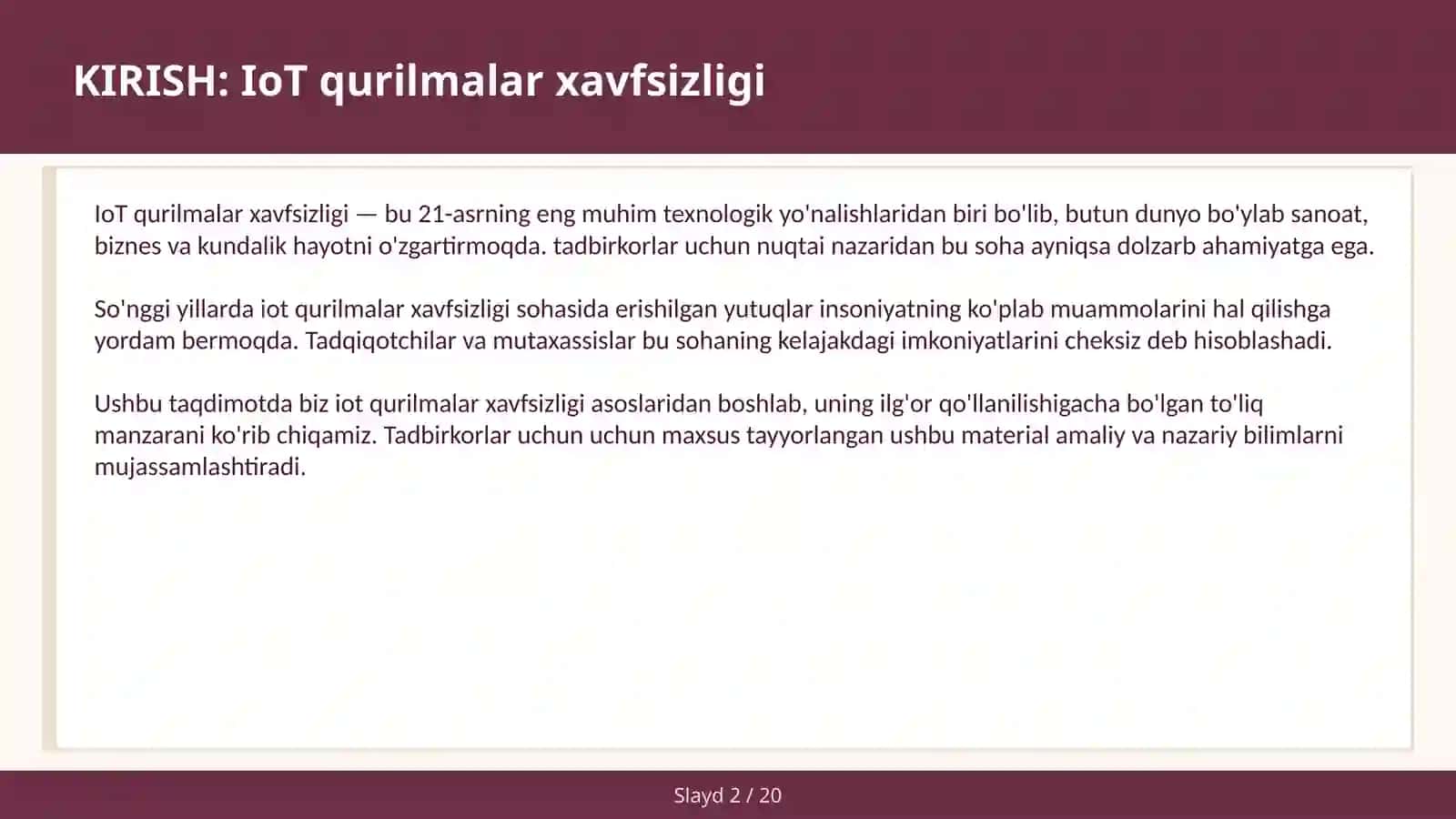 IOT QURILMALAR XAVFSIZLIGI 2
