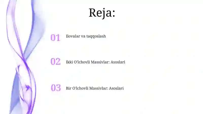 Bir O'lchovli Massivlar: Asoslari 2