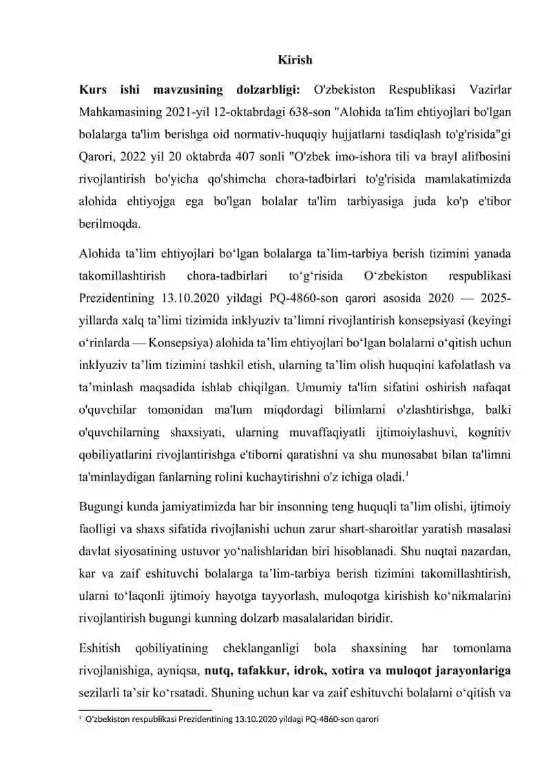 Kar va zaif eshituvchi bolalar rivojlanishining nazariy asoslari 2