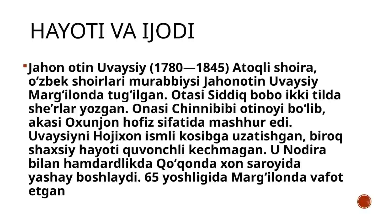 Uvaysiy hayoti va ijodi 2