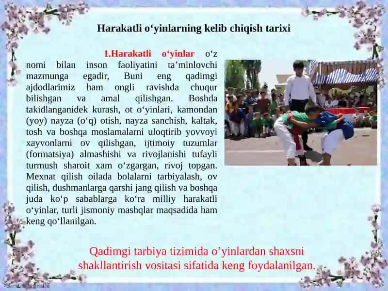 Harakatli o‘yinlarning tarixi, turkumlanishi 2