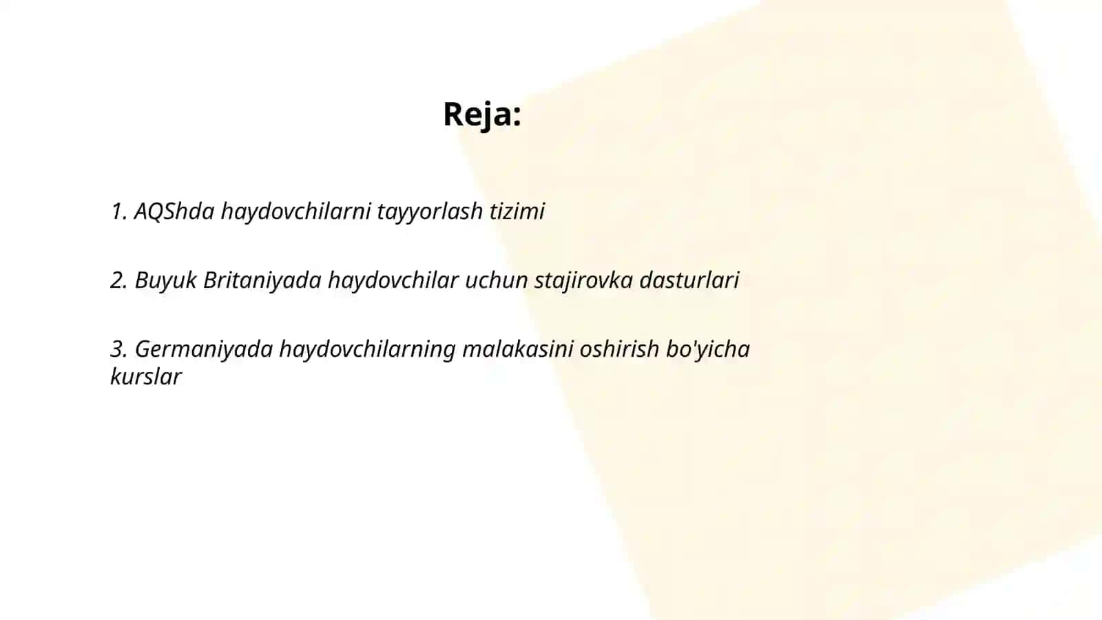 Haydovchilarni tayyorlash 2