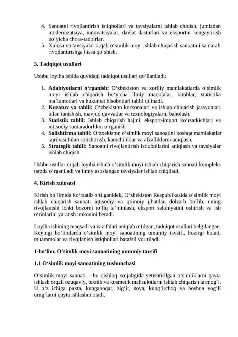 O‘ZBEKISTON RESPUBLIKASI O’SIMNLIK MOYI ISHLAB CHIQARISH SANOATI 2