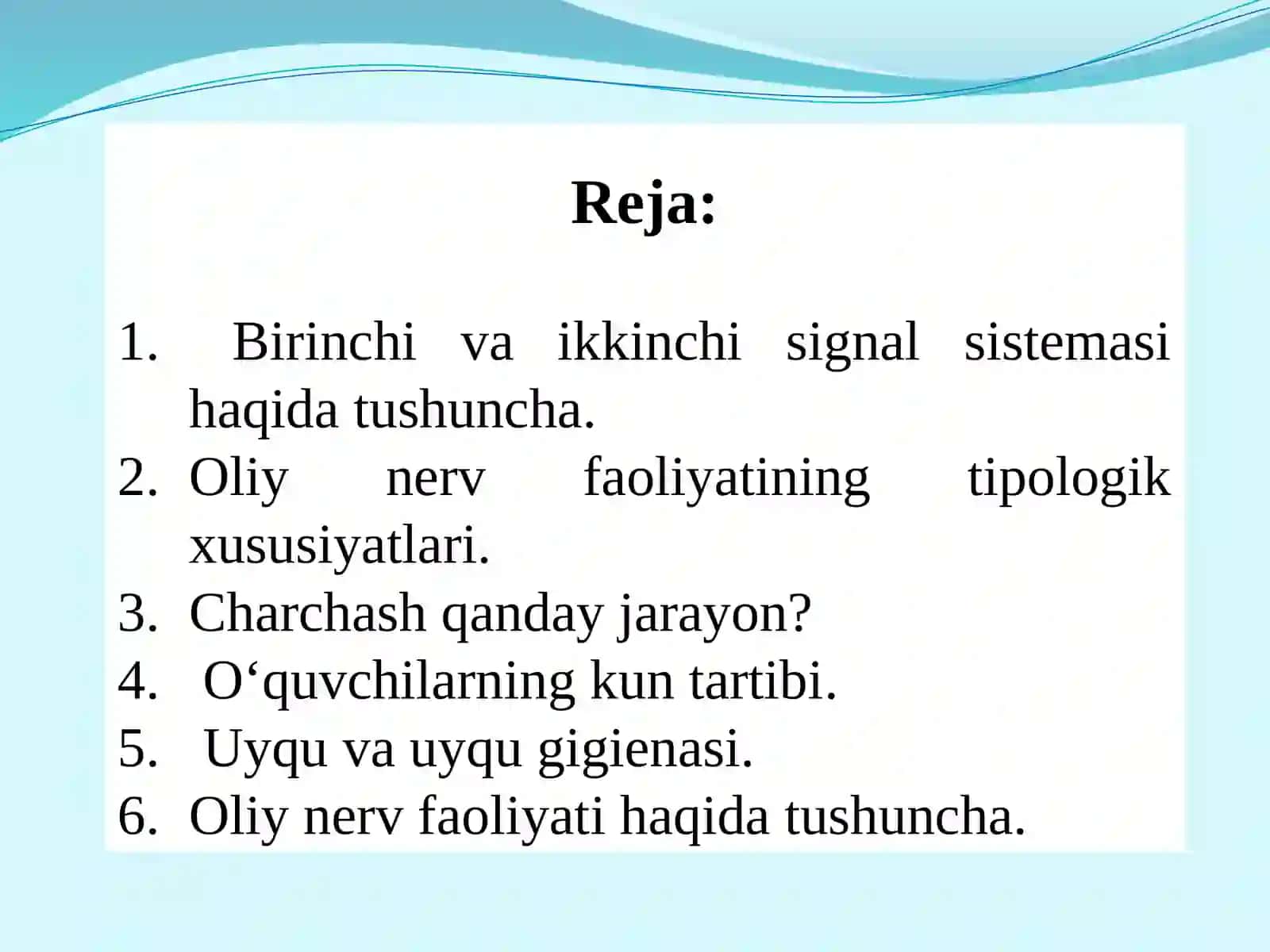 OLIYNERV FAOLIYATINING TIPLARI, NERV TIZIMINING GIGIENASI.UYQU VA UYQU GIGIENASI 2
