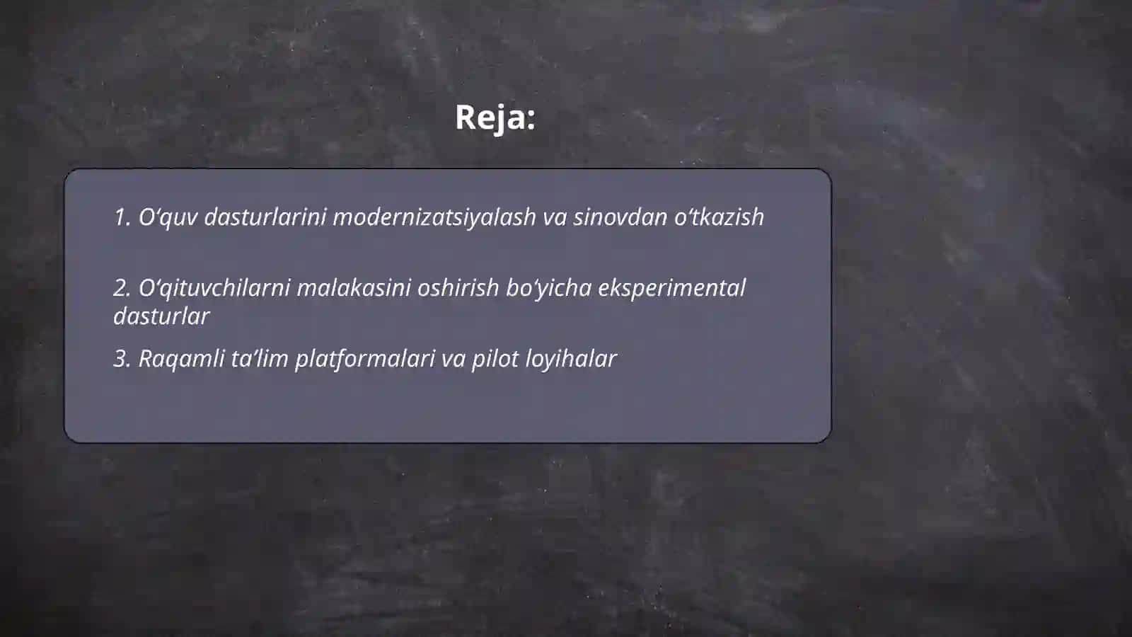 Oʻquv dasturlarini modernizatsiyalash va sinovdan oʻtkazish 2