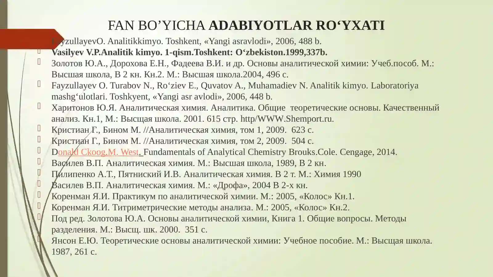 ANALITIK KIMYO FANI, TADQIQOT DOIRASI, MAQSADI VA VAZIFALARI 2