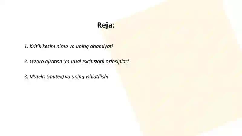 Kritik kesim va sinxronizatsiya 2