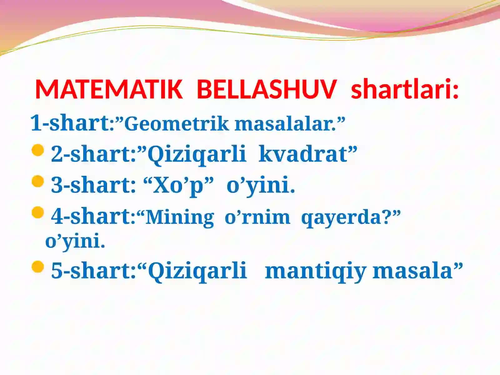 Qiziqarlimatematika to’garak mashg'uloti 2