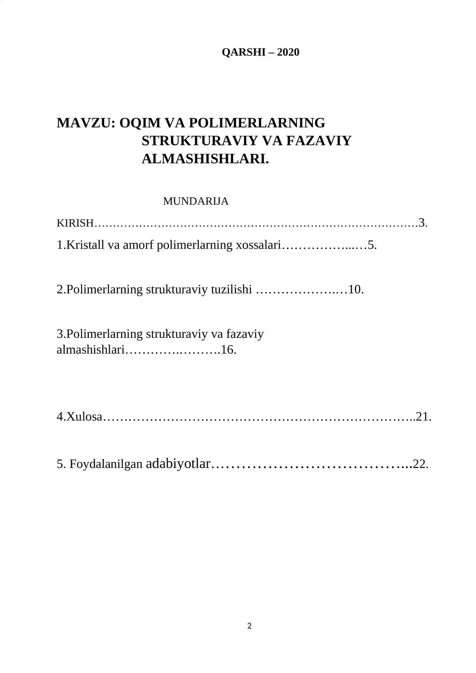 OQIM VA POLIMERLARNING STRUKTURAVIY VA FAZAVIY ALMASHISHLARI 2