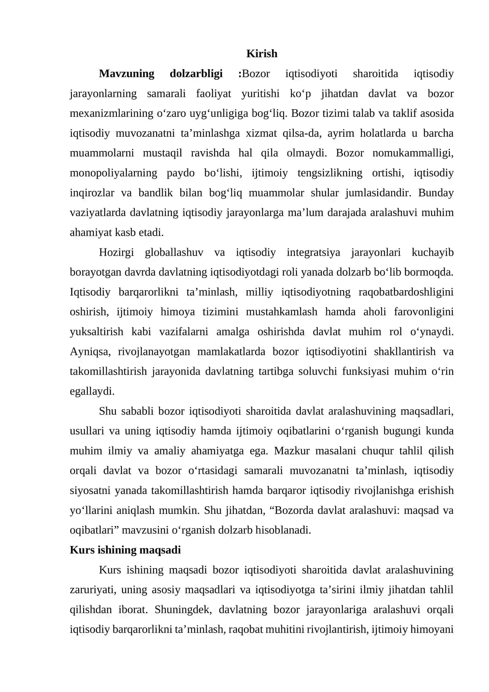 Bozorda davlat aralshuvi:maqsad va oqibatlari 2