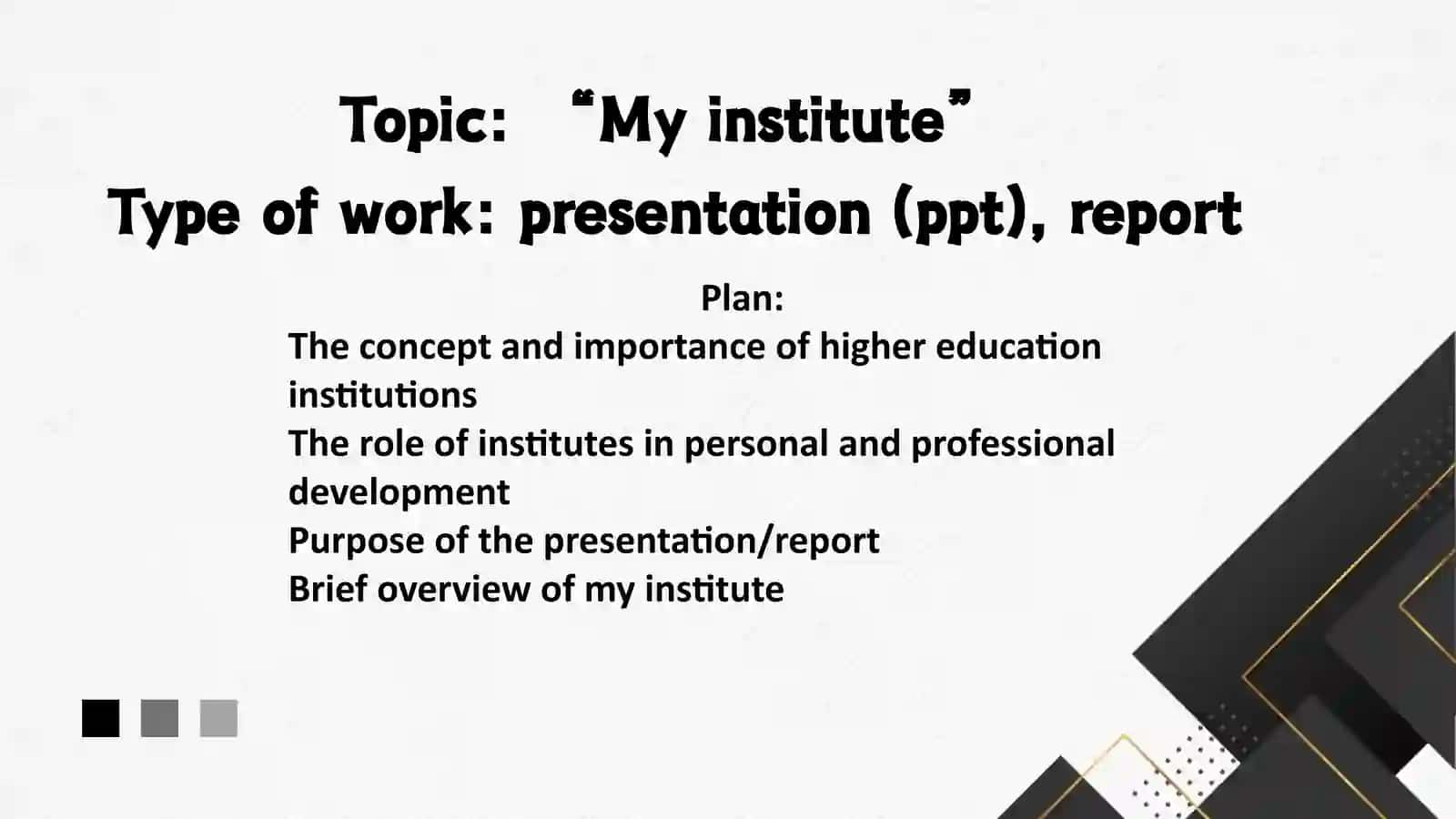 "My Institute" presentation and report 2