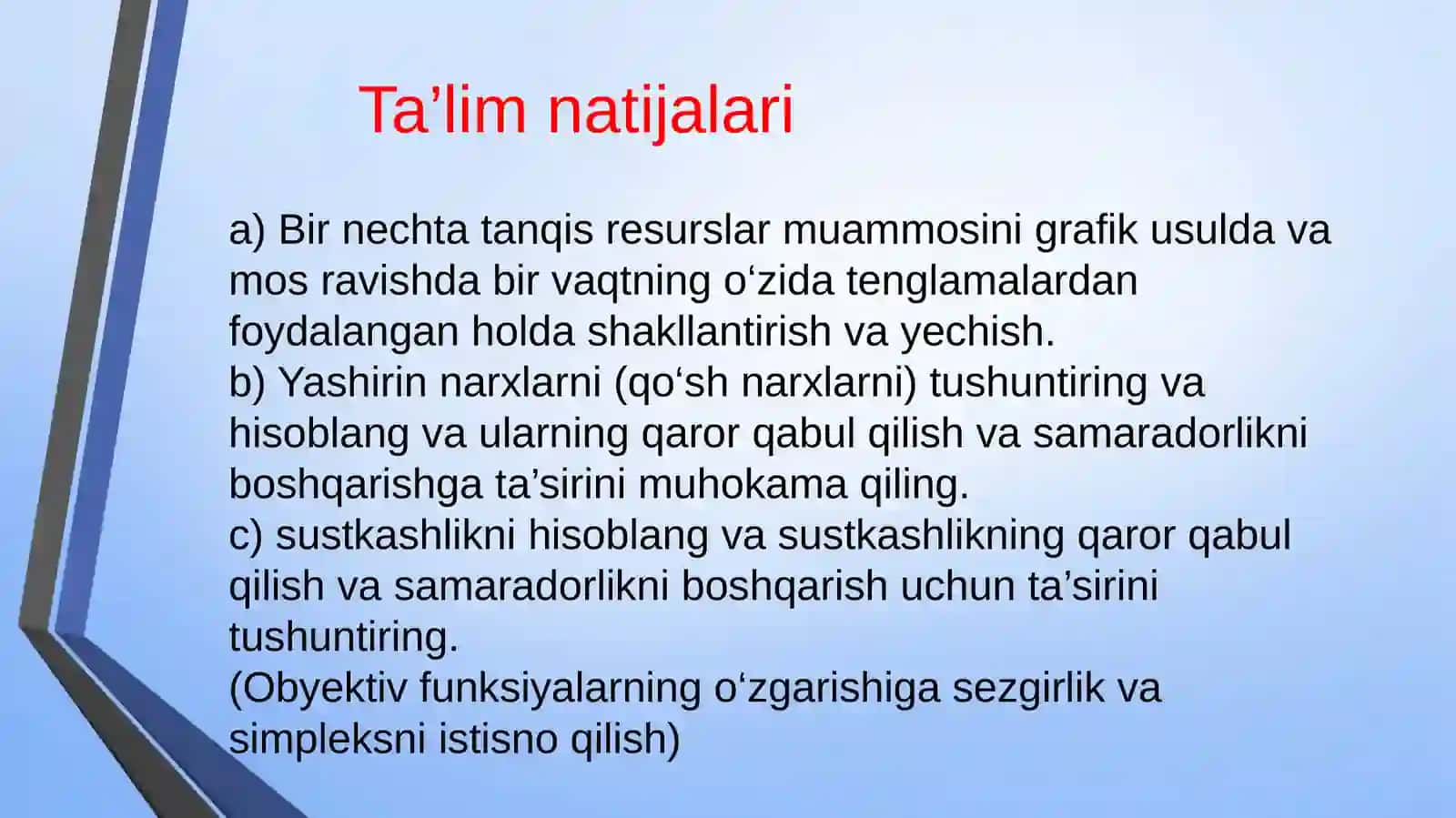 Cheklovchi O'qitish Tahlili 2