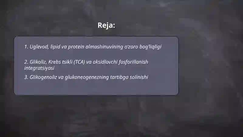 Organizmdagi moddalar almashinuvining o‘zaro bog‘liqligi 2