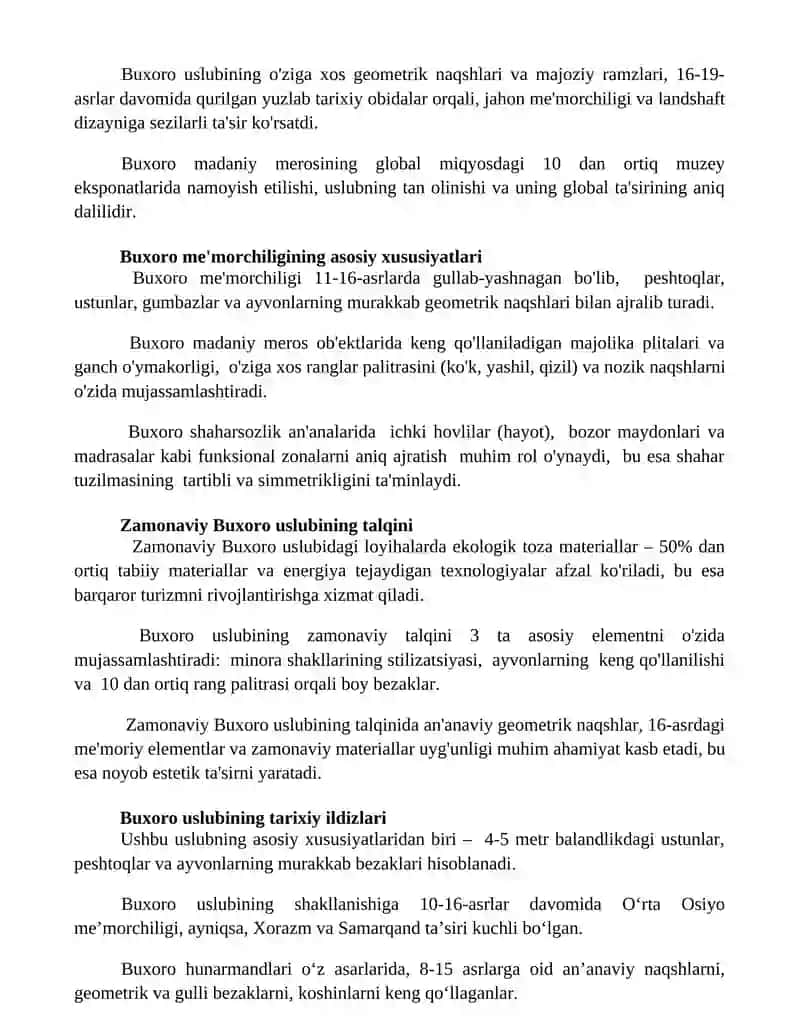 Turizmda Buxoro uslubining ahamiyati 2