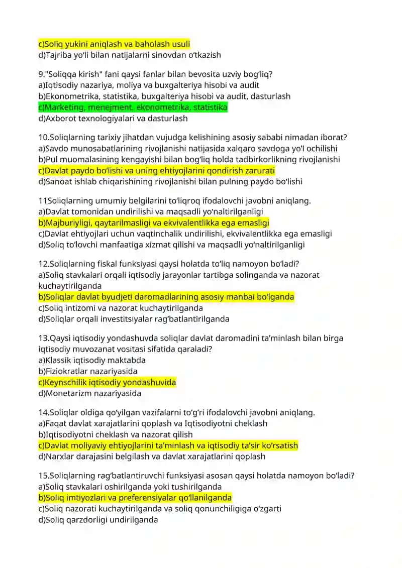 Soliqqa kirish test javoblari 2