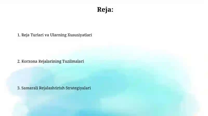 Korxona rejalari tuzilmalari 2