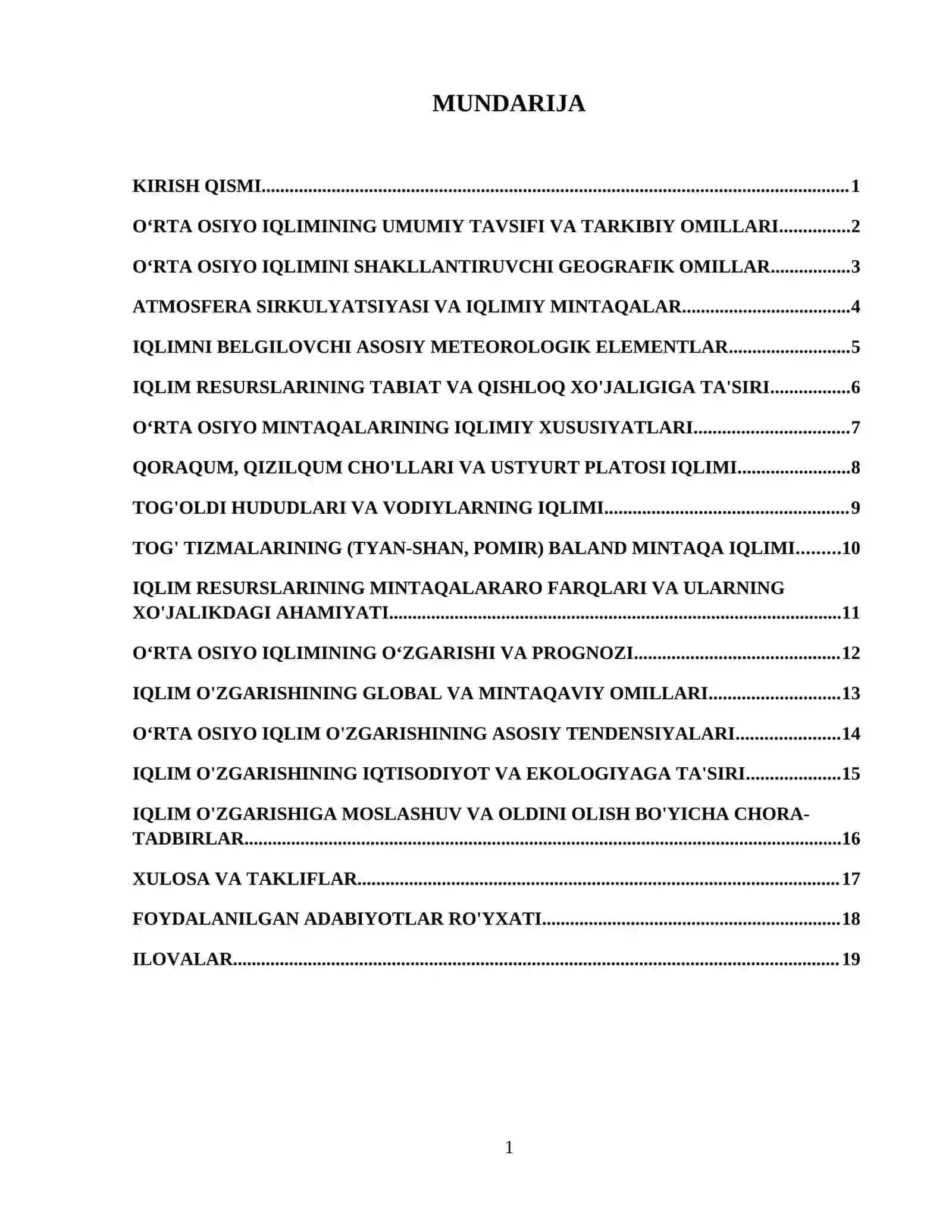 Oʻrta Osiyoning iqlimiy resurslari Kurs ishi 2