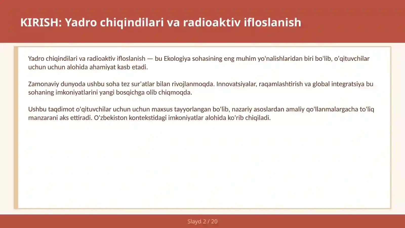 Yadro chiqindilari va radioaktiv ifloslanish 2