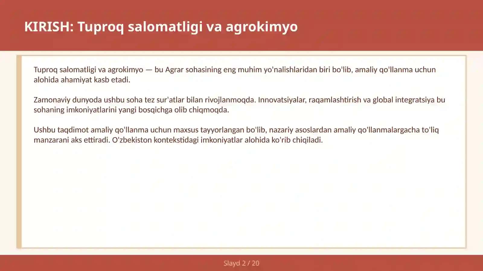 Tuproq Salomatligi va Agrokimyo 2