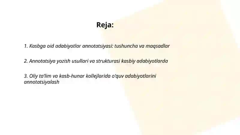 Kasbga oid adabiyotlar annotatsiyasi 2