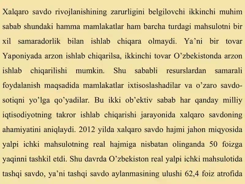 Xalqaro savdoning zaruriyati va uning asosiy ko’rinishlari 2