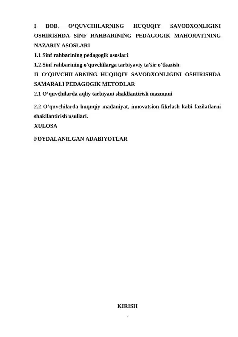 O‘QUVCHILARNING HUQUQIY SAVODXONLIGINI OSHIRISHDA SINF RAHBARNING PEDAGOGIK MAHORATI 2